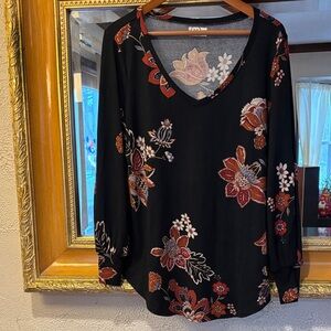 Maurices Black Floral Long Sleeve Top - Size XL